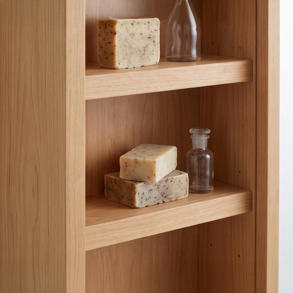 Armoire salle de bain 80 cm bois massif et portes coulissantes avec miroir