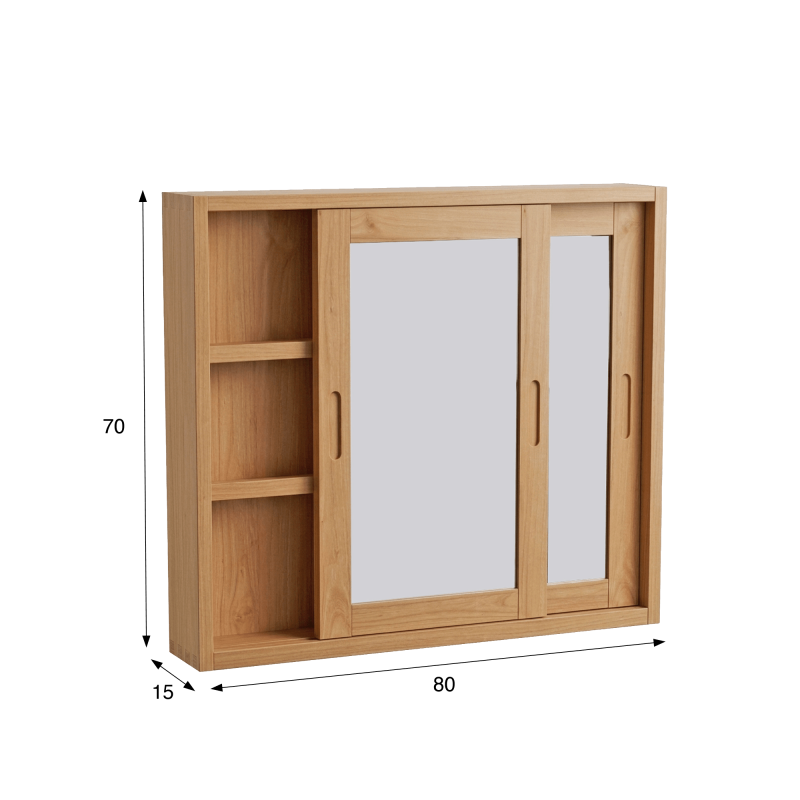 Armoire salle de bain 80 cm bois massif et portes coulissantes avec miroir