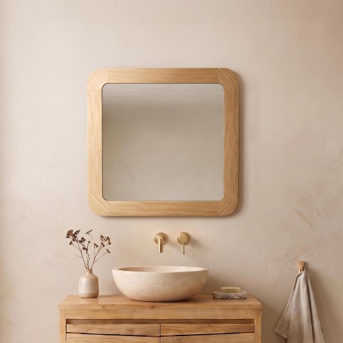 Miroir de salle de bain carré 70 cm x 70 cm avec bords arrondis