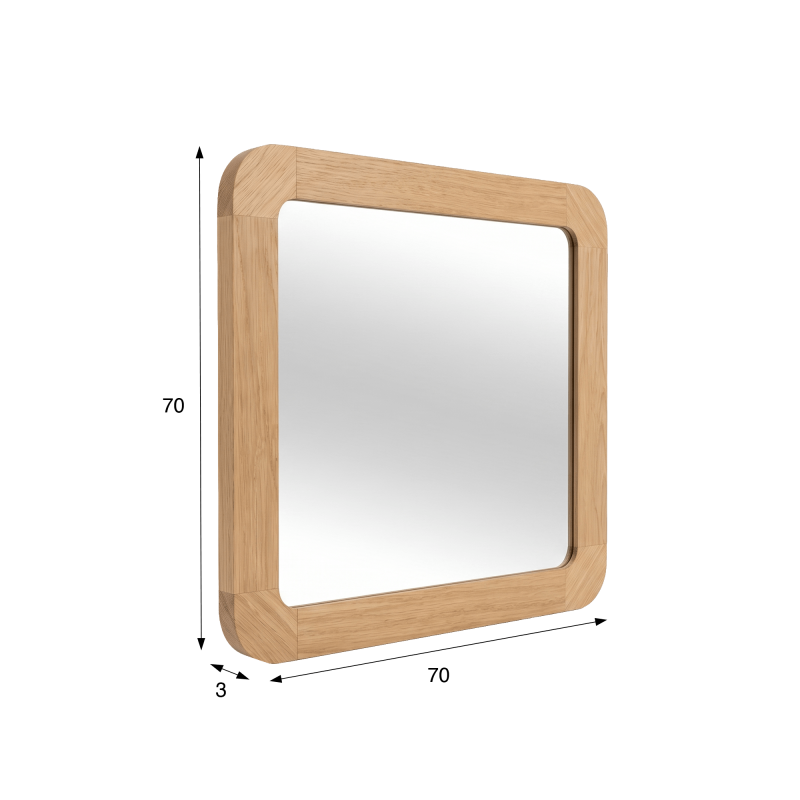 Miroir de salle de bain carré 70 cm x 70 cm avec bords arrondis
