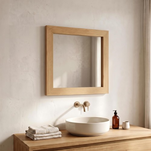 Miroir mural carré de salle de bain en bois massif de mindi