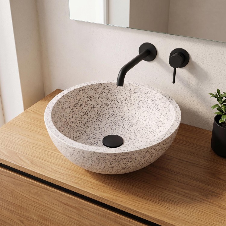 Vasque de salle de bain ronde en terrazzo blanc 40 x 40 cm - Mahina