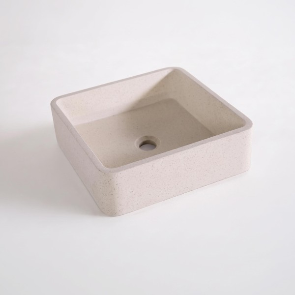 Vasque de salle de bain carrée en terrazzo blanc 40 x 40 cm - Kalani