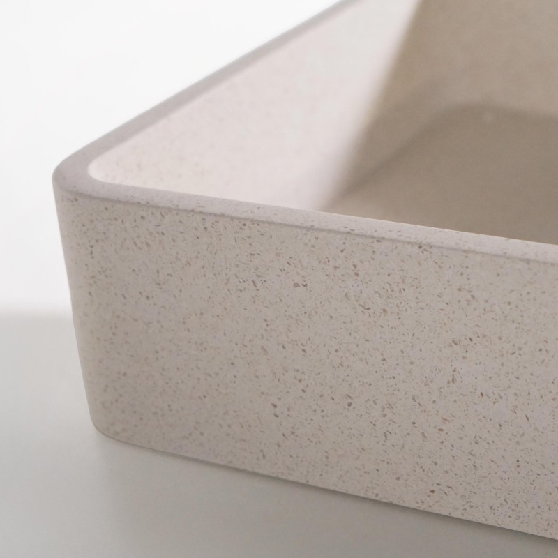 Vasque de salle de bain carrée en terrazzo blanc 40 x 40 cm - Kalani