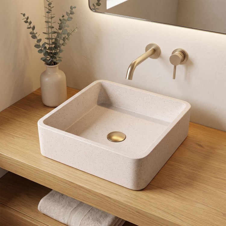 Vasque de salle de bain carrée en terrazzo blanc 40 x 40 cm - Kalani