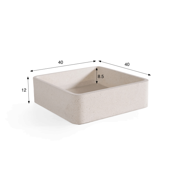 Vasque de salle de bain carrée en terrazzo blanc 40 x 40 cm - Kalani