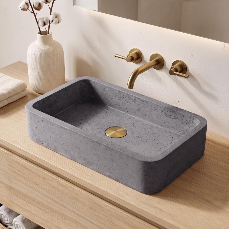 Vasque de salle de bain rectangulaire en terrazzo gris 50 x 30 cm - Nohea