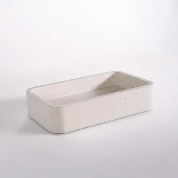 Vasque de salle de bain rectangulaire en terrazzo blanc 50 x 30 cm - Nohea