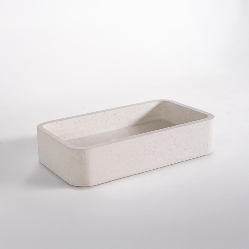 Vasque de salle de bain rectangulaire en terrazzo blanc 50 x 30 cm - Nohea