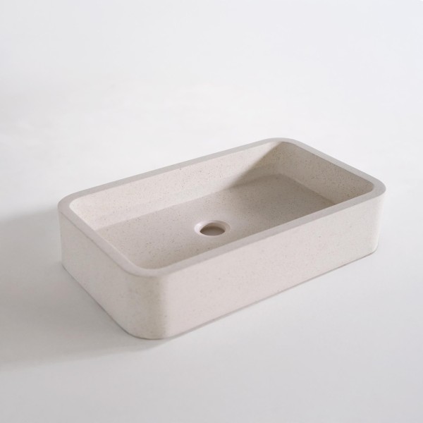 Vasque de salle de bain rectangulaire en terrazzo blanc 50 x 30 cm - Nohea
