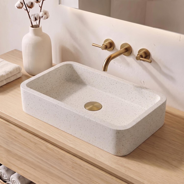 Vasque de salle de bain rectangulaire en terrazzo blanc 50 x 30 cm - Nohea
