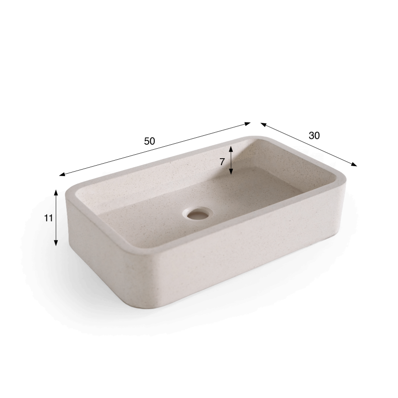 Vasque de salle de bain rectangulaire en terrazzo blanc 50 x 30 cm - Nohea