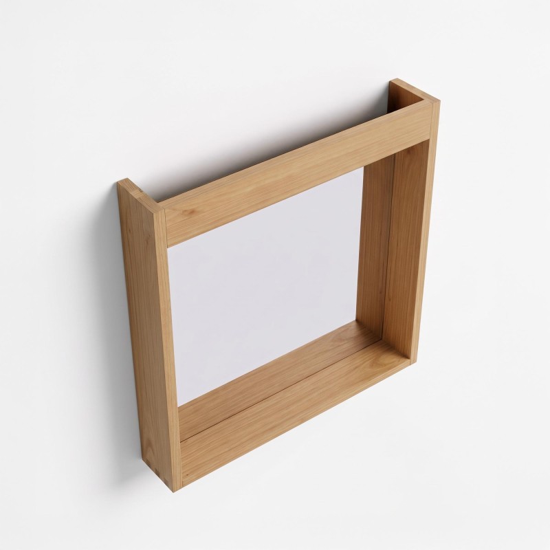 Miroir rectangulaire 80 cm cadre en bois massif avec emplacement lampes