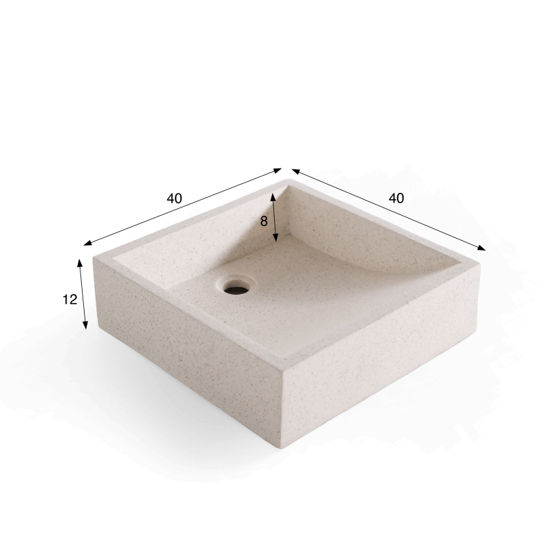 Vasque de salle de bain carrée en terrazzo blanc 40 x 40 cm - Maile