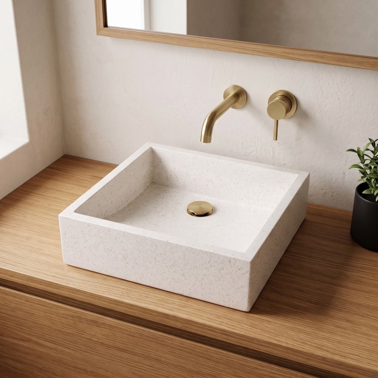 Vasque de salle de bain carrée en terrazzo blanc 40 x 40 cm - Maile