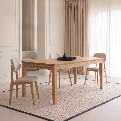 Table à manger rectangulaire en bois de chêne 180 x 90 cm avec allonge de 60 cm