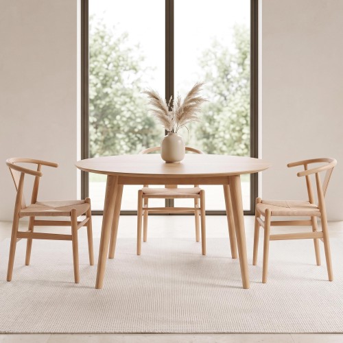 Table à manger ronde en bois de chêne 120 cm avec allonge de 45 cm