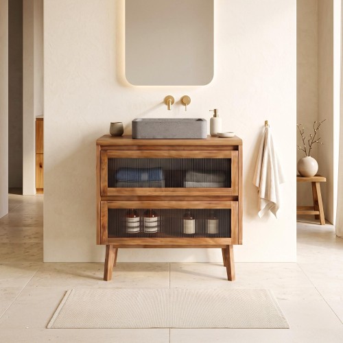 Meuble sous vasque en bois massif de teck 80 cm - Riona