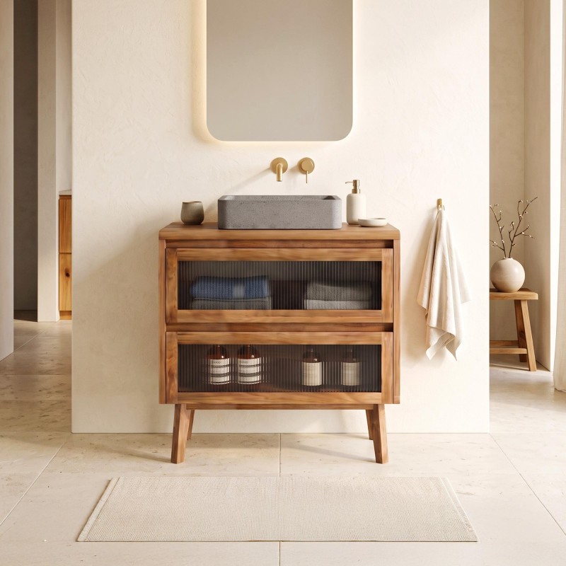 Meuble sous vasque en bois massif de teck 80 cm - Riona