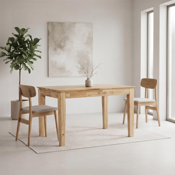 Table à manger rectangulaire en bois de chêne 120 x 80 cm avec allonge de 60 cm
