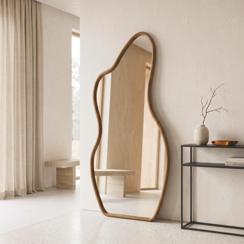 Miroir mural organique design avec cadre en bois massif 80 x 160 cm