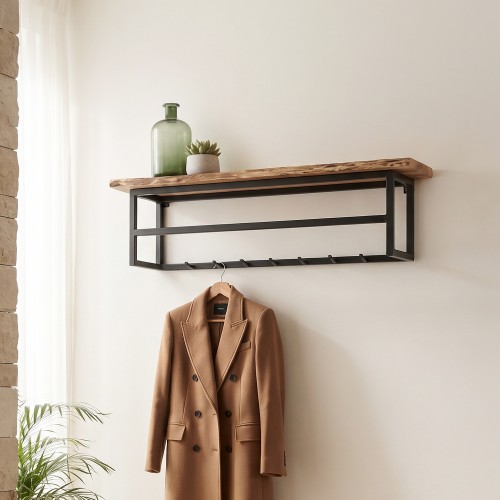 Porte-manteaux en métal 7 crochets et 1 étagère en bois massif