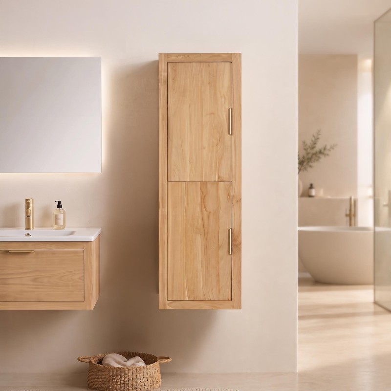 Colonne de salle de bain en bois massif de mindi suspendue - Sylva