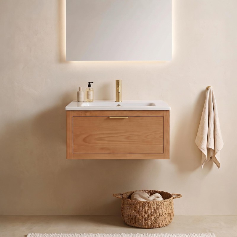 Meuble de salle de bain simple vasque en bois massif de teck - Sylva