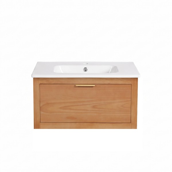 Meuble de salle de bain simple vasque en bois massif de teck - Sylva