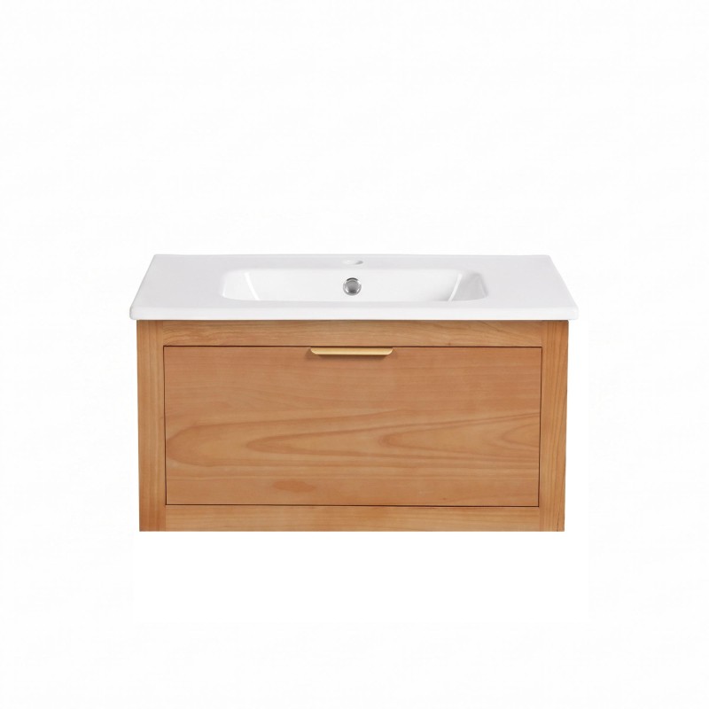 Meuble de salle de bain simple vasque en bois massif de teck - Sylva