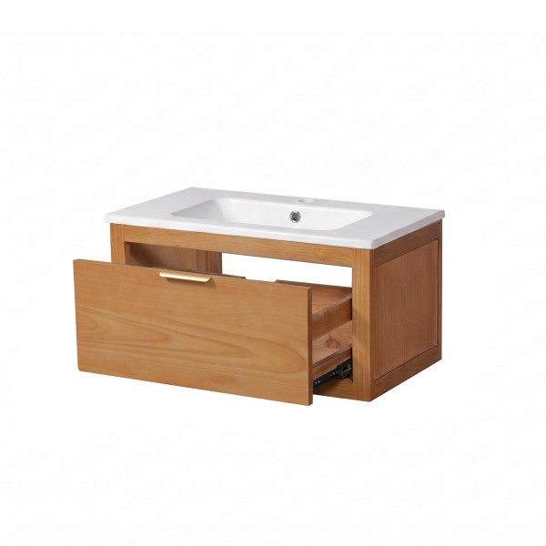 Meuble de salle de bain simple vasque en bois massif de teck - Sylva