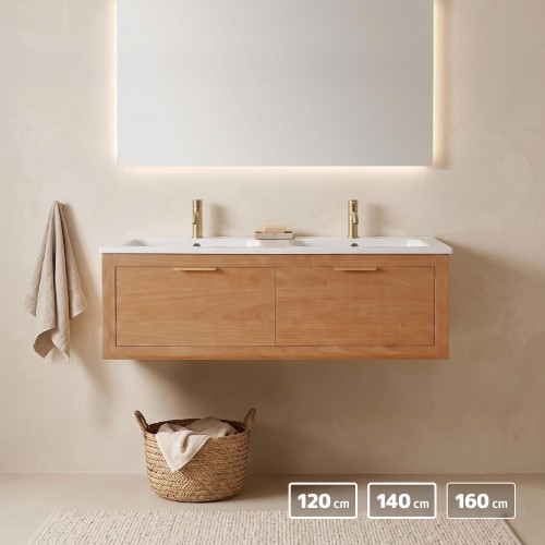 Meuble de salle de bain double vasque en bois massif de teck - Sylva