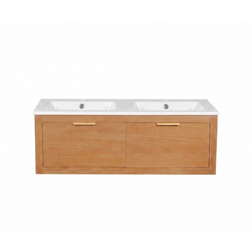 Meuble de salle de bain double vasque en bois massif de teck - Sylva