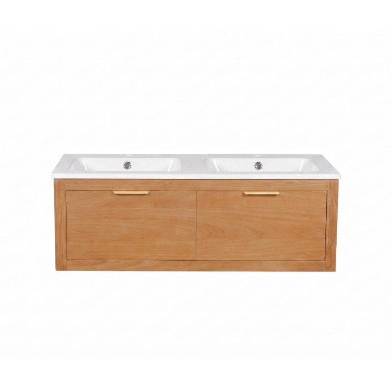 Meuble de salle de bain double vasque en bois massif de teck - Sylva