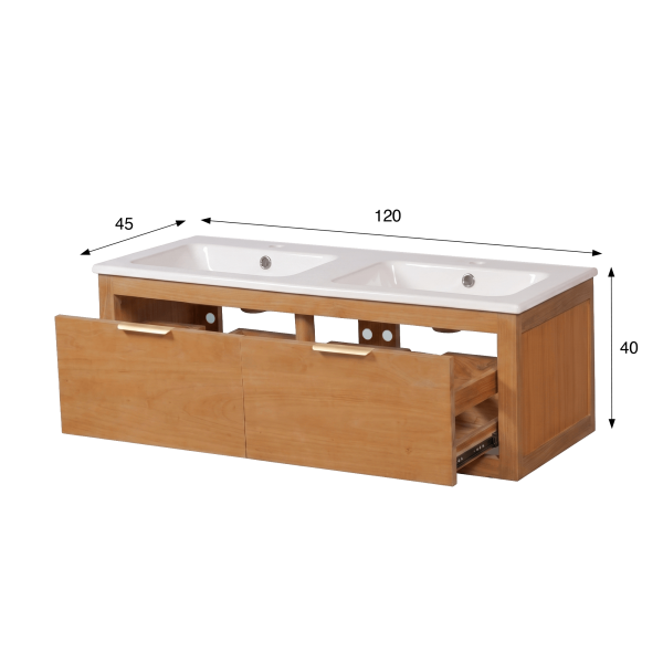 Meuble de salle de bain double vasque en bois massif de teck - Sylva