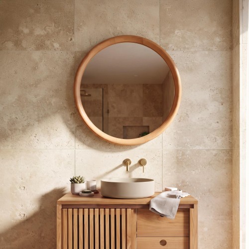 Miroir mural rond de salle de bain en bois massif de mindi