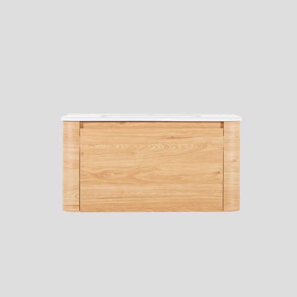 Meuble de salle de bain simple vasque suspendu en noyer blond 80 cm - Celestine