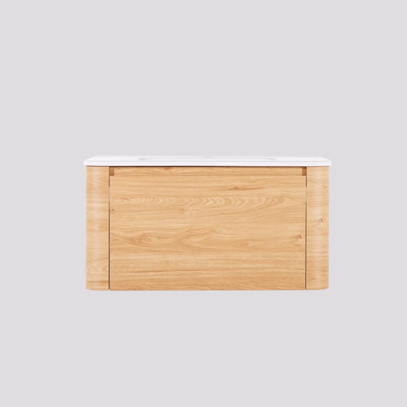 Meuble de salle de bain simple vasque suspendu en noyer blond 80 cm - Celestine