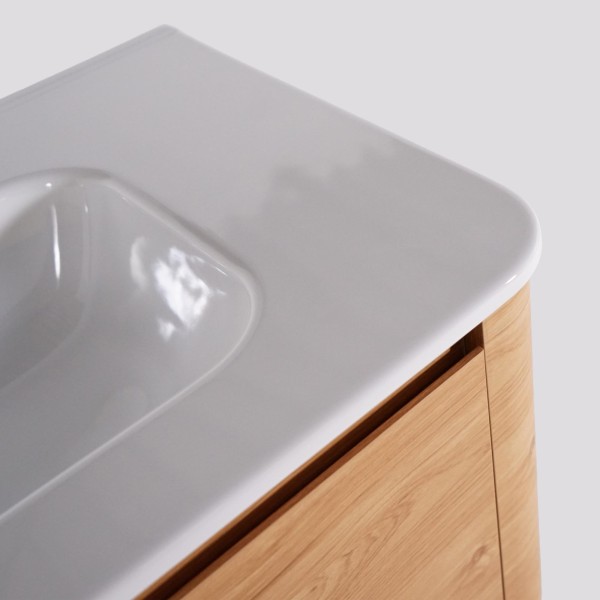 Meuble de salle de bain simple vasque suspendu en noyer blond 80 cm - Celestine