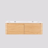 Meuble de salle de bain double vasque suspendu en noyer blond 120 cm - Celestine
