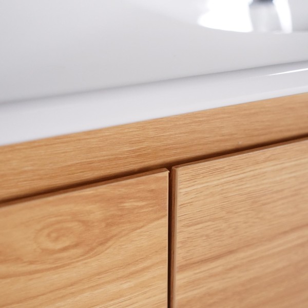 Meuble de salle de bain double vasque suspendu en noyer blond 120 cm - Celestine