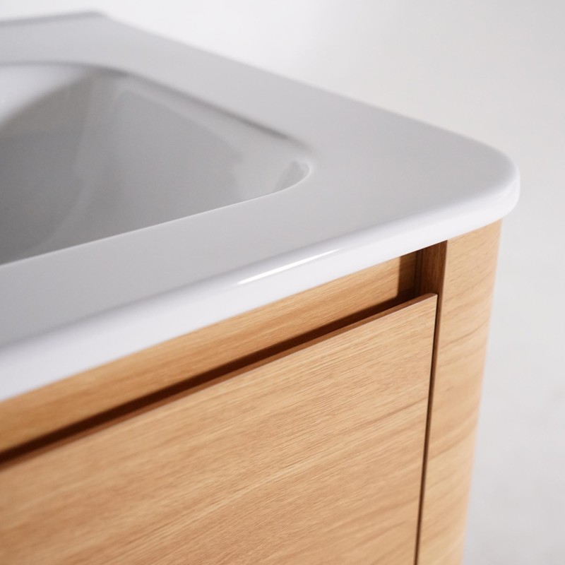 Meuble de salle de bain double vasque suspendu en noyer blond 120 cm - Celestine