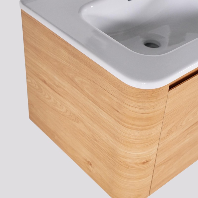 Meuble de salle de bain double vasque suspendu en noyer blond 120 cm - Celestine