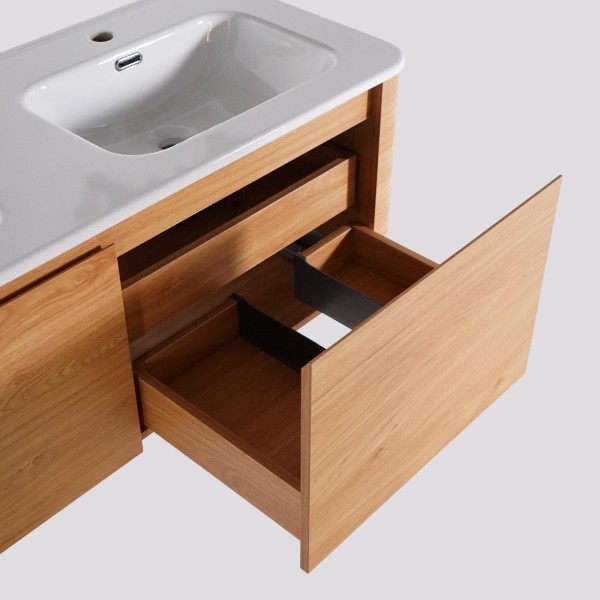 Meuble de salle de bain double vasque suspendu en noyer blond 120 cm - Celestine
