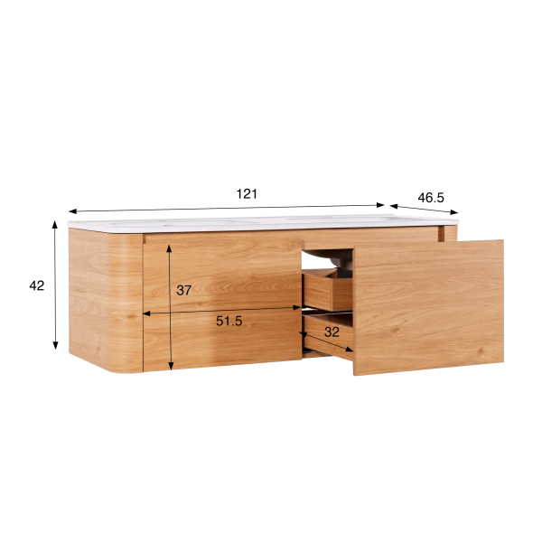 Meuble de salle de bain double vasque suspendu en noyer blond 120 cm - Celestine