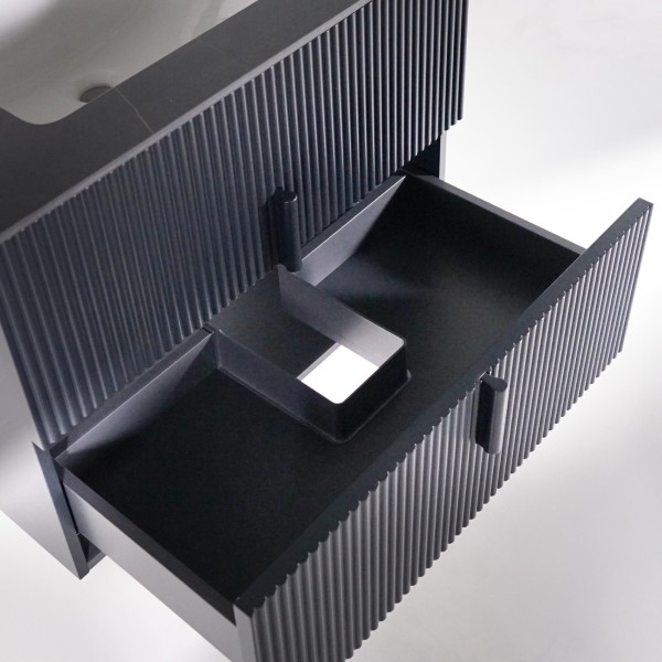 Meuble de salle de salle de bain simple vasque suspendu anthracite avec plateau céramique marbré 75 cm - Covellite