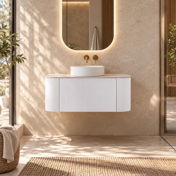 Meuble sous vasque suspendu blanc avec plan en céramique 90 cm - Olivine
