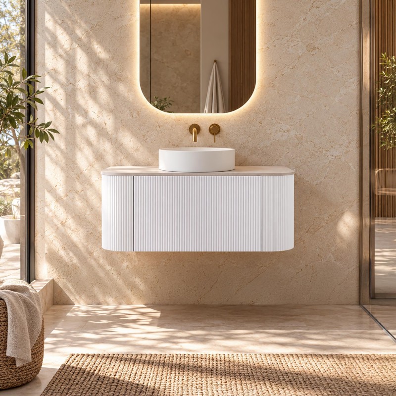 Meuble sous vasque suspendu blanc avec plan en céramique 90 cm - Olivine