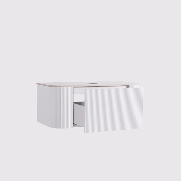 Meuble sous vasque suspendu blanc avec plan en céramique 90 cm - Olivine