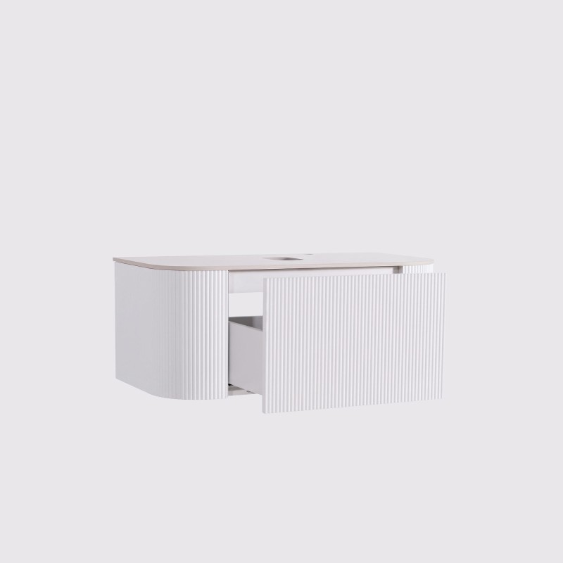 Meuble sous vasque suspendu blanc avec plan en céramique 90 cm - Olivine